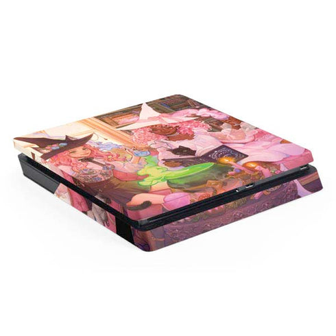 Pink Anime Witch Girls in Library with Cats by Ivy Dolamore PS4 Slim Skin
