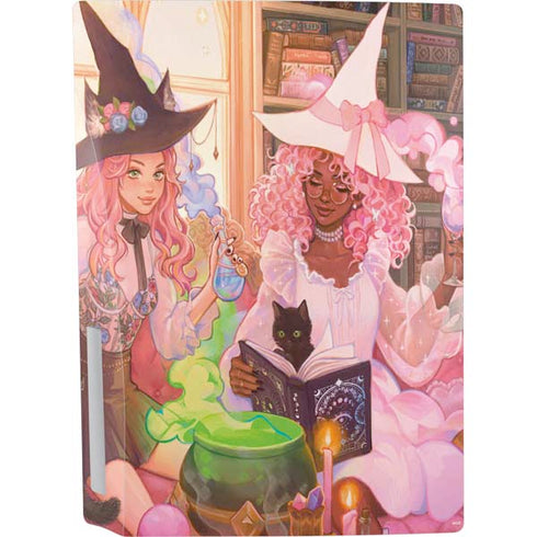 Pink Anime Witch Girls in Library with Cats by Ivy Dolamore PS5 Console Skin