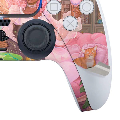 Pink Anime Witch Girls in Library with Cats by Ivy Dolamore PS5 Controller Skin