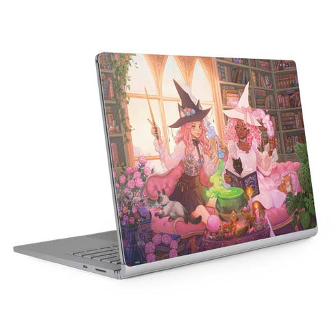 Pink Anime Witch Girls in Library with Cats by Ivy Dolamore Surface Book 2 13.5in Skin
