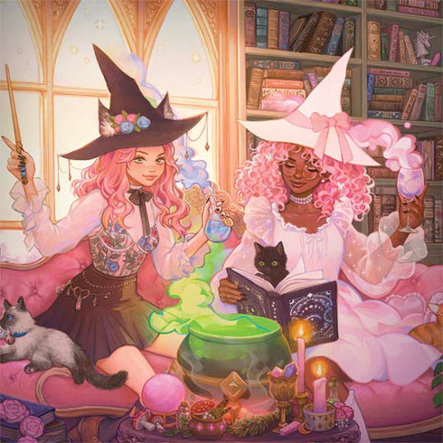 Pink Anime Witch Girls in Library with Cats by Ivy Dolamore Surface Book 2 15in Skin