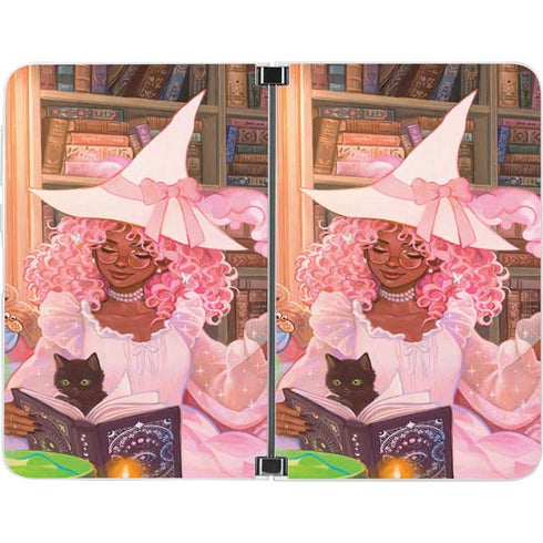 Pink Anime Witch Girls in Library with Cats by Ivy Dolamore Surface Duo Skin