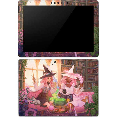 Pink Anime Witch Girls in Library with Cats by Ivy Dolamore Surface Go Skin