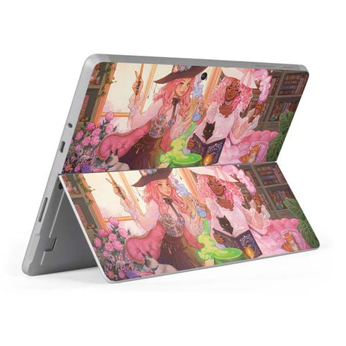 Pink Anime Witch Girls in Library with Cats by Ivy Dolamore Surface Go Skin