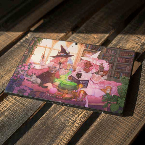 Pink Anime Witch Girls in Library with Cats by Ivy Dolamore Surface Pro 6 Skin