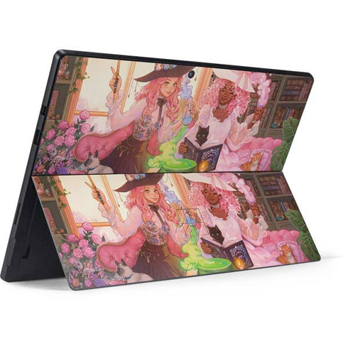 Pink Anime Witch Girls in Library with Cats by Ivy Dolamore Surface Pro 7 Skin