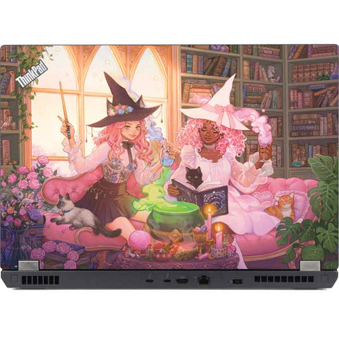 Pink Anime Witch Girls in Library with Cats by Ivy Dolamore Lenovo ThinkPad Skin