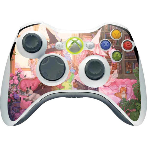 Pink Anime Witch Girls in Library with Cats by Ivy Dolamore Xbox 360 Wireless Controller Skin
