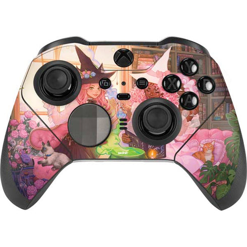 Pink Anime Witch Girls in Library with Cats by Ivy Dolamore Xbox Elite Wireless Controller Series 2 Skin