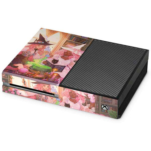 Pink Anime Witch Girls in Library with Cats by Ivy Dolamore Xbox One Console Skin