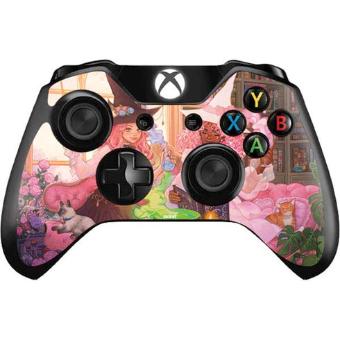 Pink Anime Witch Girls in Library with Cats by Ivy Dolamore Xbox One Controller Skin