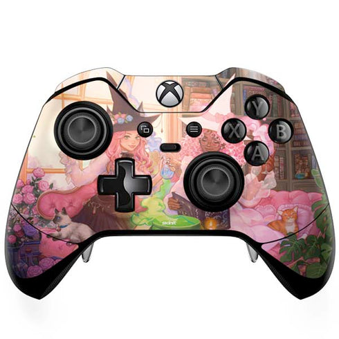 Pink Anime Witch Girls in Library with Cats by Ivy Dolamore Xbox One Elite Controller Skin