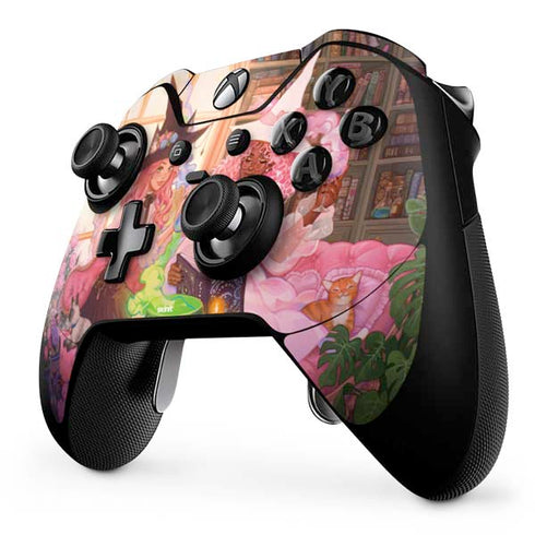 Pink Anime Witch Girls in Library with Cats by Ivy Dolamore Xbox One Elite Controller Skin