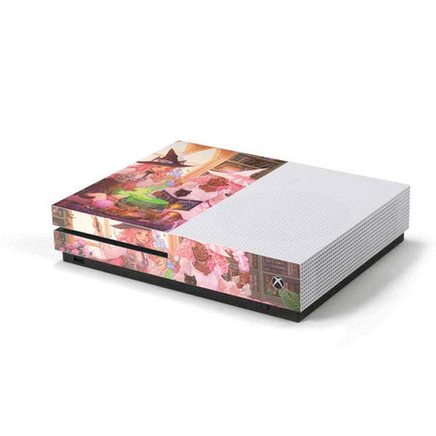 Pink Anime Witch Girls in Library with Cats by Ivy Dolamore Xbox One S Console Skin