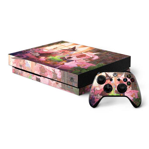 Pink Anime Witch Girls in Library with Cats by Ivy Dolamore Xbox One X Bundle Skin