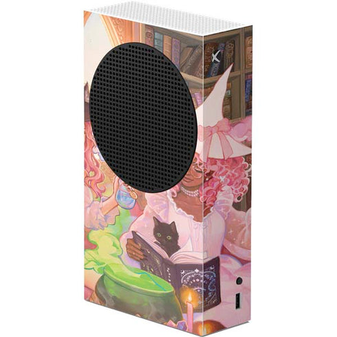 Pink Anime Witch Girls in Library with Cats by Ivy Dolamore Xbox Series S Console Skin