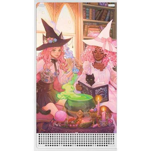 Pink Anime Witch Girls in Library with Cats by Ivy Dolamore Xbox Series S Console Skin