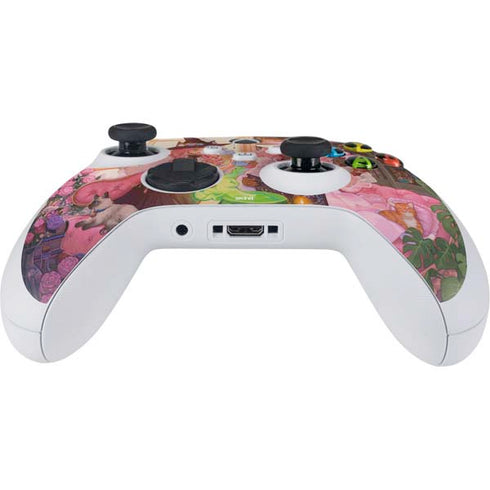 Pink Anime Witch Girls in Library with Cats by Ivy Dolamore Xbox Series S Controller Skin