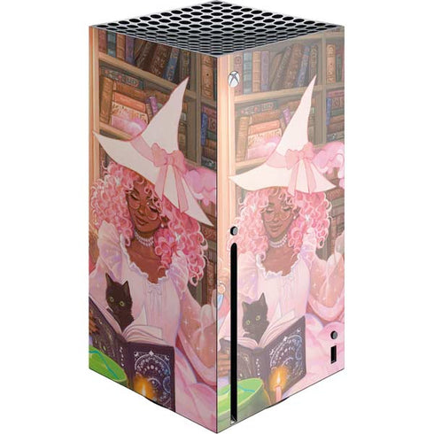 Pink Anime Witch Girls in Library with Cats by Ivy Dolamore Xbox Series X Console Skin