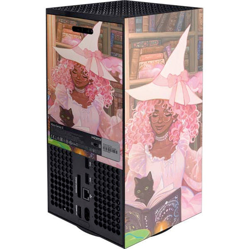 Pink Anime Witch Girls in Library with Cats by Ivy Dolamore Xbox Series X Console Skin