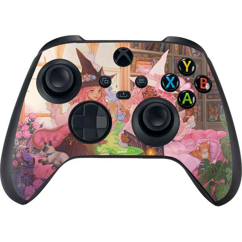 Pink Anime Witch Girls in Library with Cats by Ivy Dolamore Xbox Series X Controller Skin