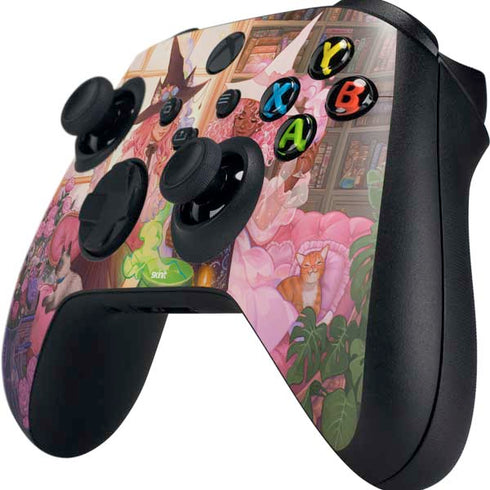 Pink Anime Witch Girls in Library with Cats by Ivy Dolamore Xbox Series X Controller Skin
