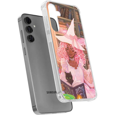 Pink Anime Witch Girls in Library with Cats by Ivy Dolamore Galaxy S24 Plus Clear Case