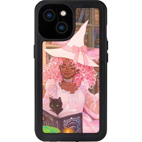 Pink Anime Witch Girls in Library with Cats by Ivy Dolamore iPhone 15 Waterproof Case