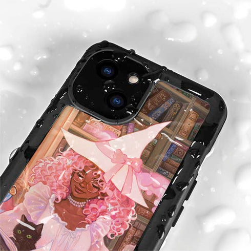 Pink Anime Witch Girls in Library with Cats by Ivy Dolamore iPhone 15 Waterproof Case