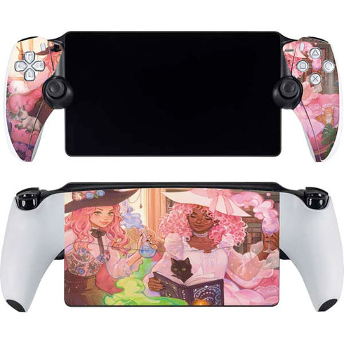 Pink Anime Witch Girls in Library with Cats by Ivy Dolamore PlayStation Portal Remote Player Skin