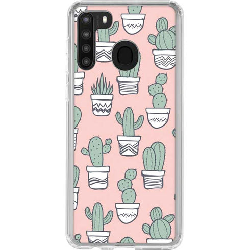 Pink Cactus Galaxy A21 Clear Case