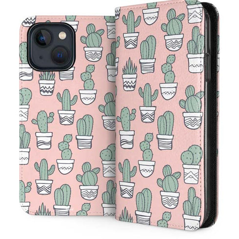 Pink Cactus iPhone 15 Plus Folio Case