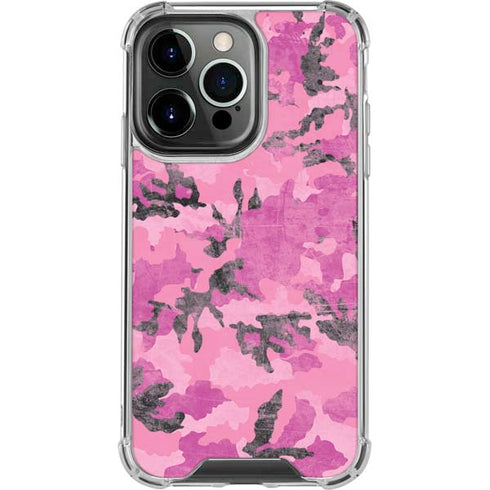 Pink Camouflage iPhone 15 Pro Clear Case