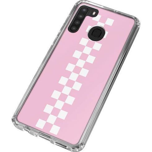 Pink Checkerboard Galaxy A21 Clear Case