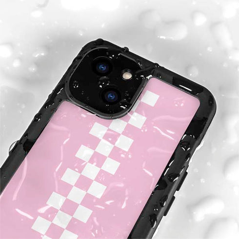 Pink Checkerboard iPhone 15 Plus Waterproof Case