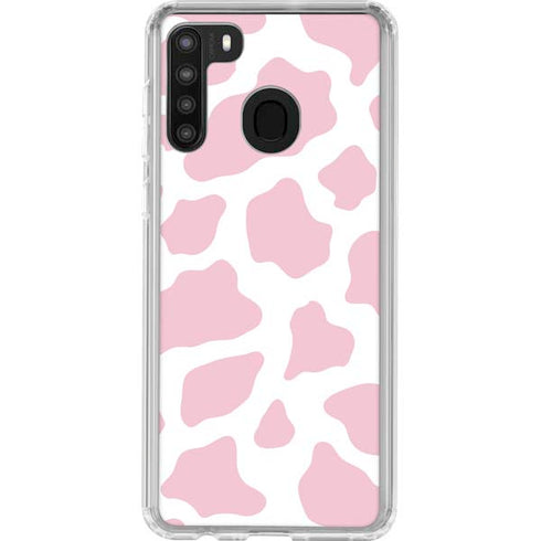 Pink Cow Print Galaxy A21 Clear Case