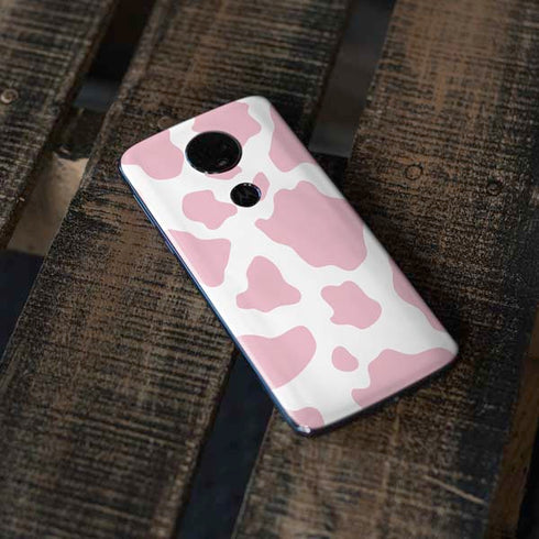 Pink Cow Print Moto E5 Plus Skin