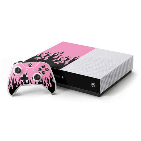 Pink Flames Xbox One S Console and Controller Bundle Skin