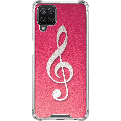 Pink Glitter Music Note Galaxy A12 Clear Case