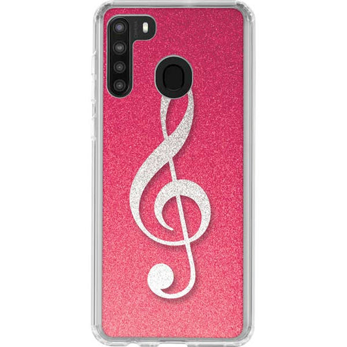 Pink Glitter Music Note Galaxy A21 Clear Case
