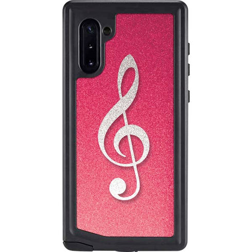 Pink Glitter Music Note Galaxy Note 10 Waterproof Case