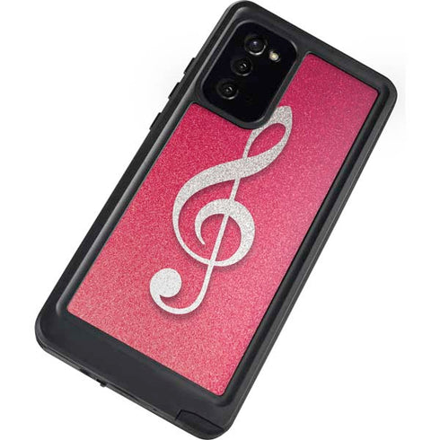 Pink Glitter Music Note Galaxy Note20 5G Waterproof Case