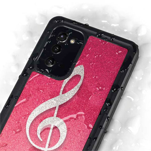 Pink Glitter Music Note Galaxy Note20 5G Waterproof Case