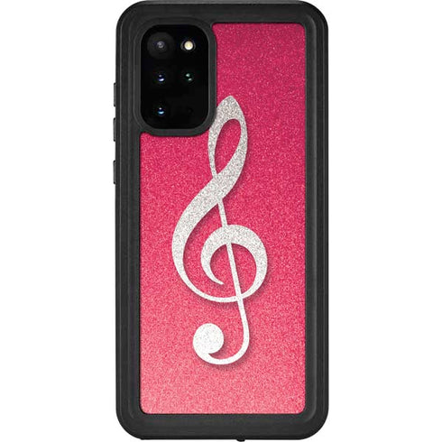 Pink Glitter Music Note Galaxy S20 Plus Waterproof Case