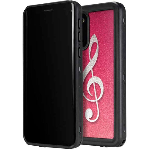 Pink Glitter Music Note Galaxy S20 Plus Waterproof Case
