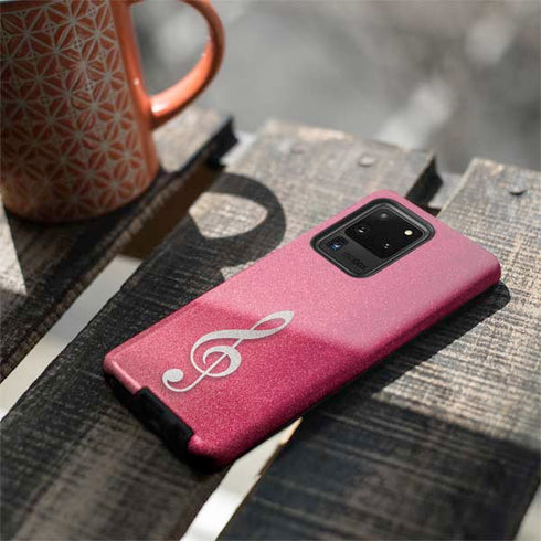 Pink Glitter Music Note Galaxy S20 Ultra 5G Pro Case