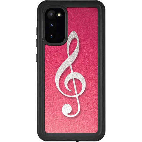 Pink Glitter Music Note Galaxy S20 Waterproof Case