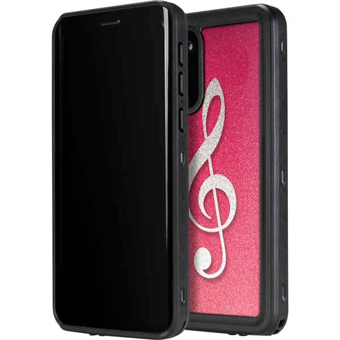 Pink Glitter Music Note Galaxy S20 Waterproof Case