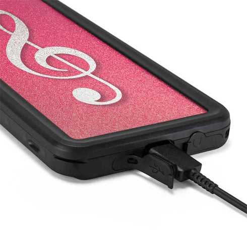 Pink Glitter Music Note Galaxy S20 Waterproof Case