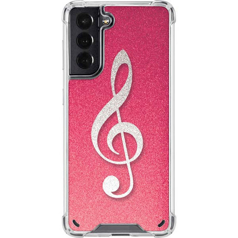 Pink Glitter Music Note Galaxy S21 5G Clear Case